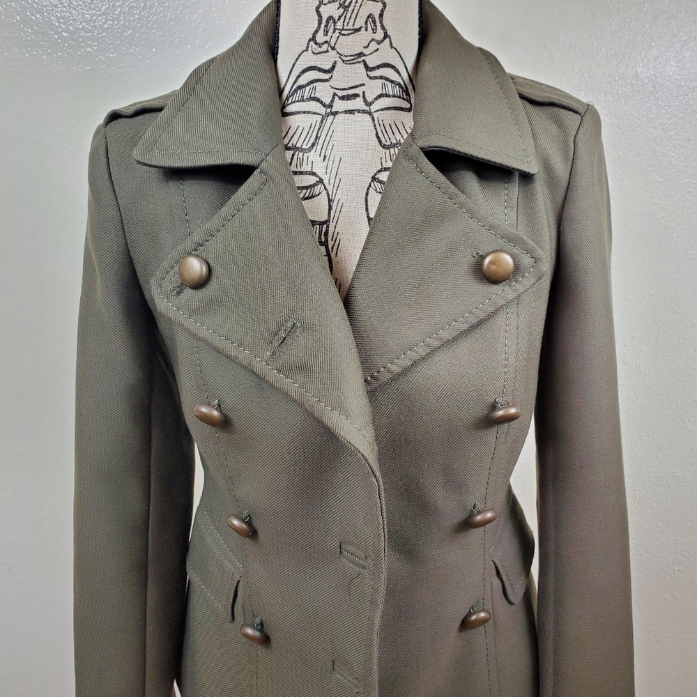 French Connection Green Structured Wool Blend Peacoat Size 0 - Picture 3 of 6
